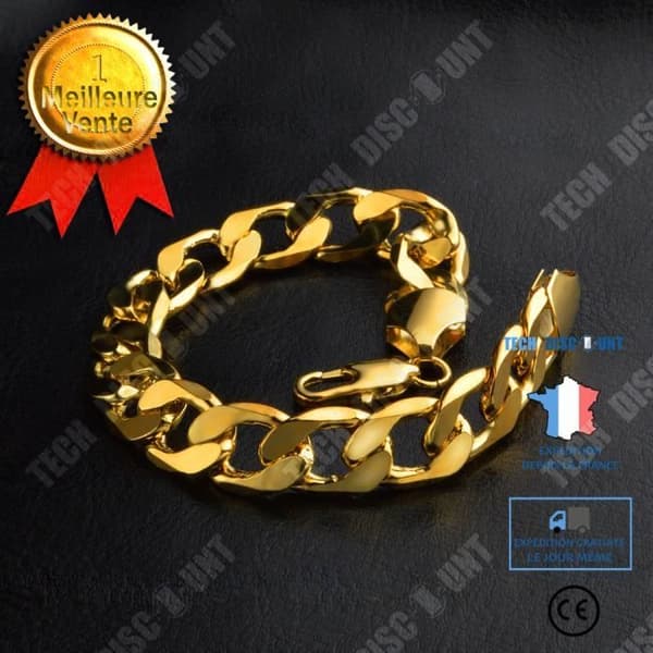 TD® 18k gult guldpläterad 9" figarokedja 10mm brett armband för män present