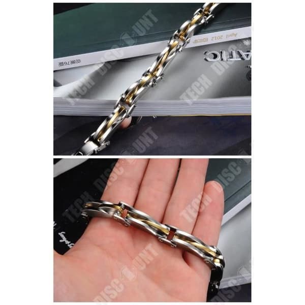 TD® herrarmband guld, silver titanstål - kedjemanschettarmband med presentlänk - kantkedja