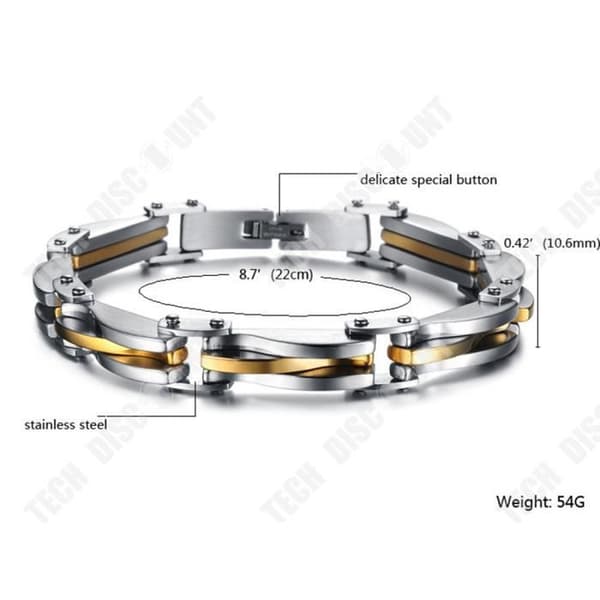 TD® herrarmband guld, silver titanstål - kedjemanschettarmband med presentlänk - kantkedja