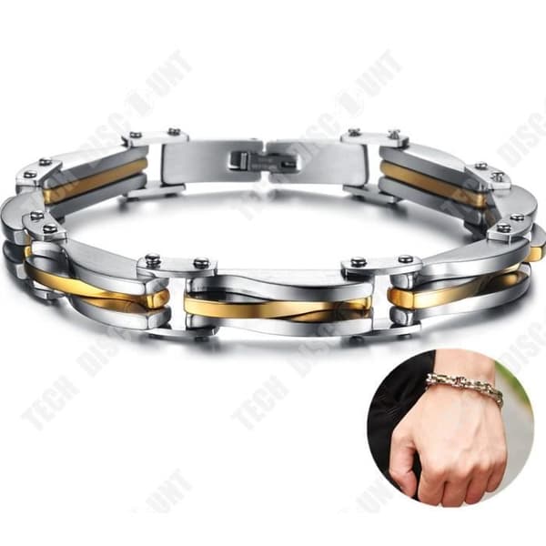 TD® herrarmband guld, silver titanstål - kedjemanschettarmband med presentlänk - kantkedja