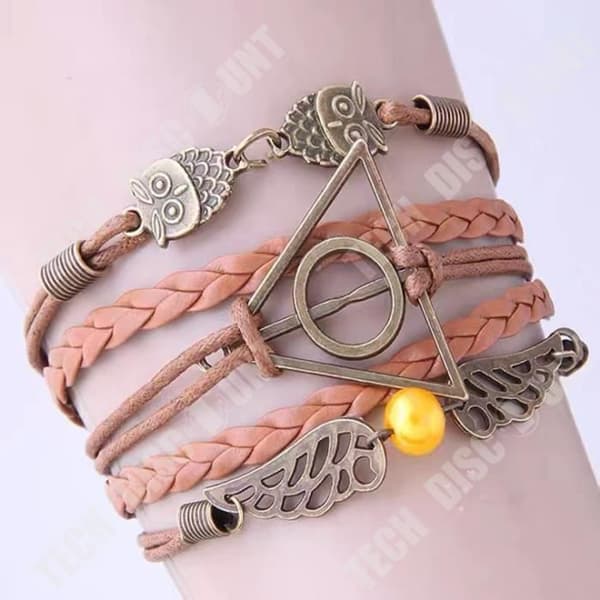 TD® RDLM Harry Potter triangel uggla vingar armband Armband med flätat läder och uggla, triangel och vingar design