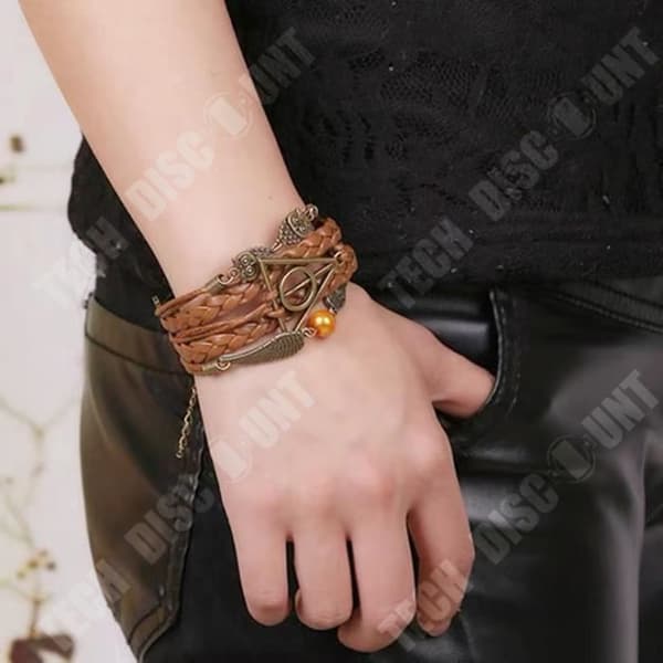 TD® RDLM Harry Potter triangel uggla vingar armband Armband med flätat läder och uggla, triangel och vingar design