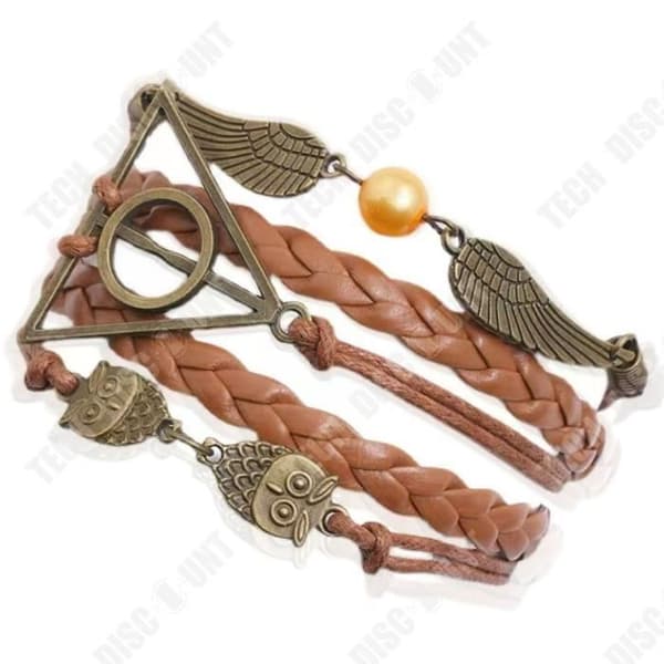 TD® RDLM Harry Potter triangel uggla vingar armband Armband med flätat läder och uggla, triangel och vingar design