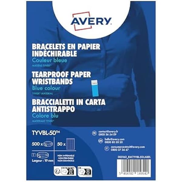 Tyvek-armband - AVERY ZWECKFORM - Fluorescerande blå - Rivtåliga - Vattentåliga - Pack om 500
