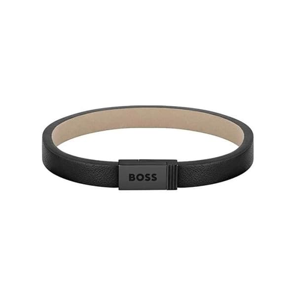 Armbands - Boss - 1580337S - Svart Stål - Svart Läder - 17.5 cm