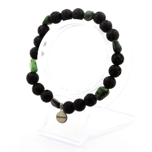 Armband Epidot från Myanmar (Burma) + Lava Pärlor 8 mm