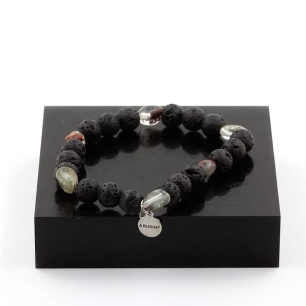 Armband Grön spökkvarts från Brasilien + Lava 8 mm pärlor