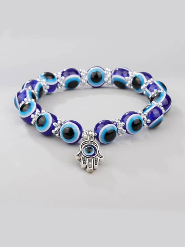 2st/set Evil Eye Detail Hand Charm Blå pärlarmband