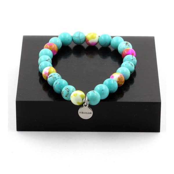 Armband med Turkos + Rosa Gult Jaspis 8 mm