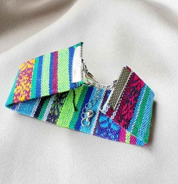 Fabric band with colored ethnic elephant beads
