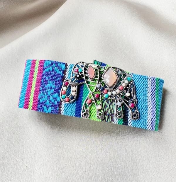 Fabric band with colored ethnic elephant beads