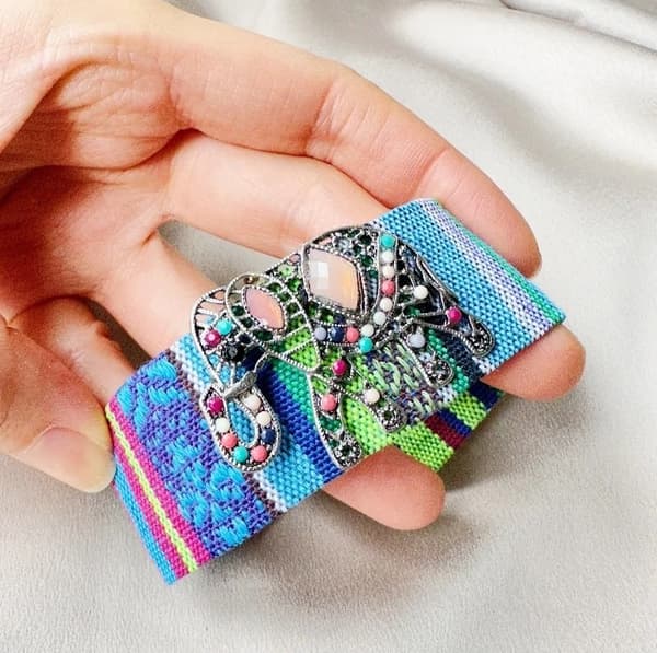 Fabric band with colored ethnic elephant beads