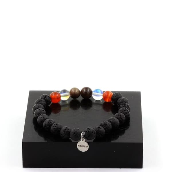 Armband med Mogok Rubinpärlor, Myanmar + Titan Kvarts + Mahogny Obsidian + Lava 8 mm