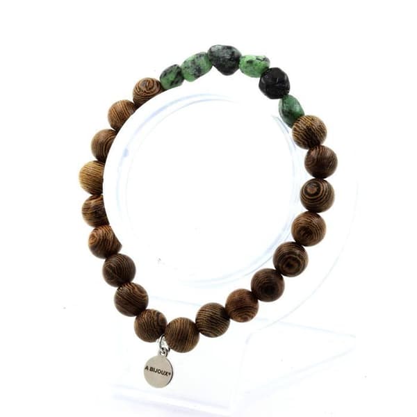 Armband Epidot från Myanmar (Burma) + träpärlor 8 mm