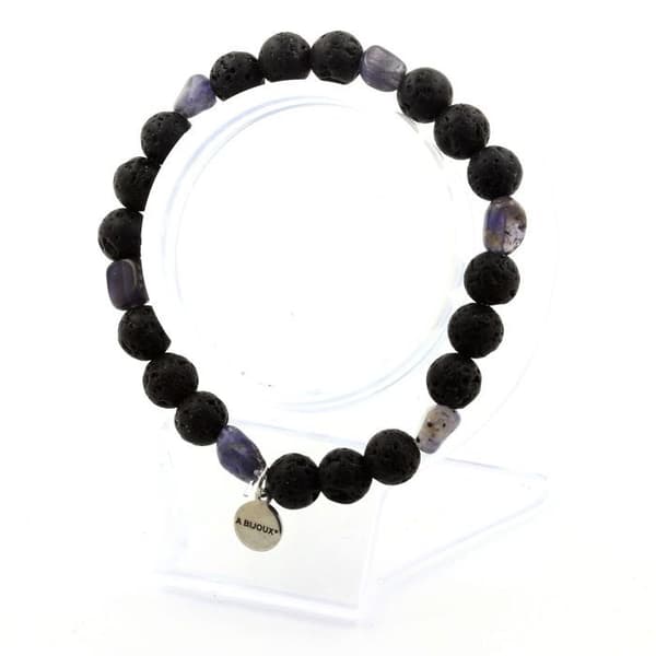 Armband Cordierit Iolit från Madagascar + Lavapärlor 8 mm