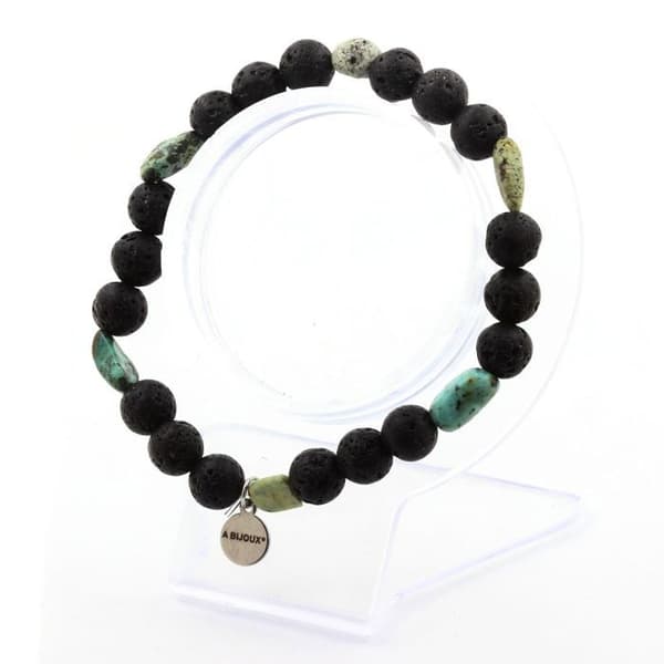 Turkos afrikansk armband + Lava pärlor 8 mm