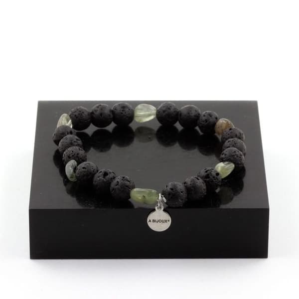 Armband Kvarts rutil grön från Brasilien + Lava pärlor 8 mm