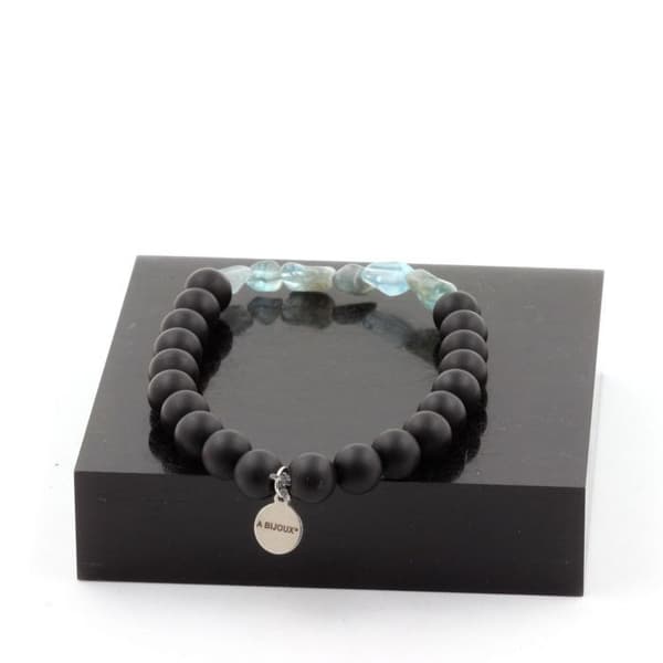 Armband Apatit från Brasilien + Matt svarta Onyxpärlor 8 mm
