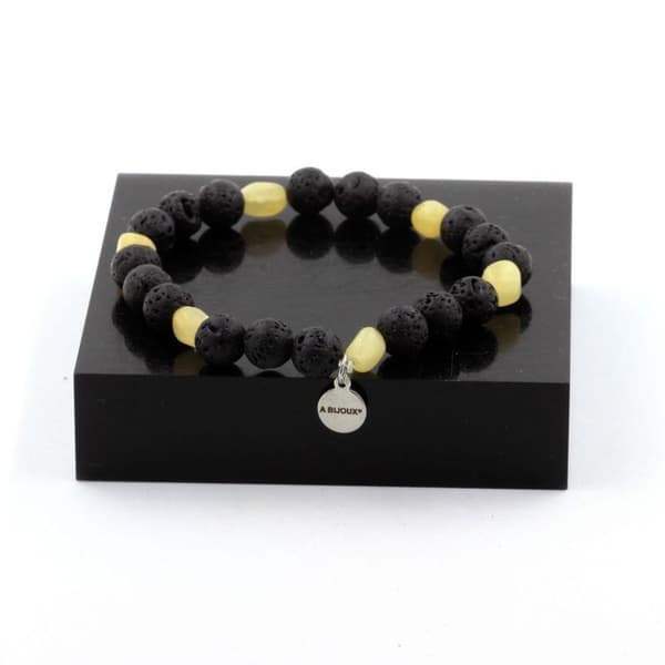 Armband i gul calcit från Storbritannien + Lava pärlor 8 mm