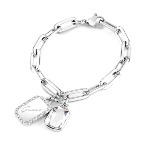 Guess Woman Armband Crystal Tag JUBB01136JWRHRS Rostfritt stål hänge Crystal Logo hänge