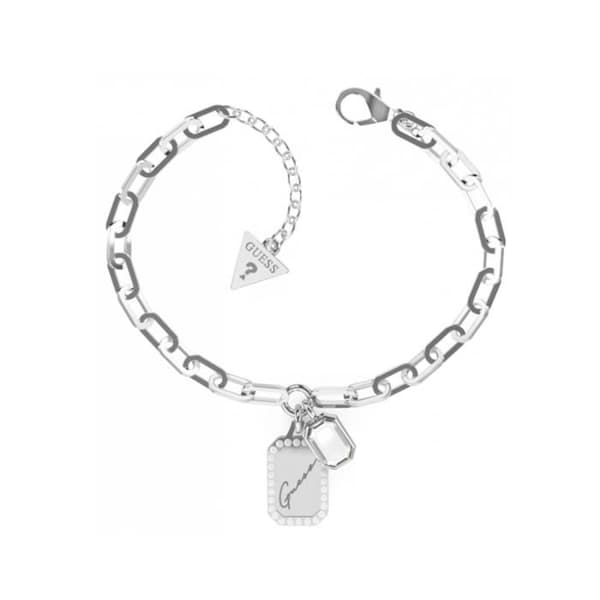 Guess Woman Armband Crystal Tag JUBB01136JWRHRS Rostfritt stål hänge Crystal Logo hänge