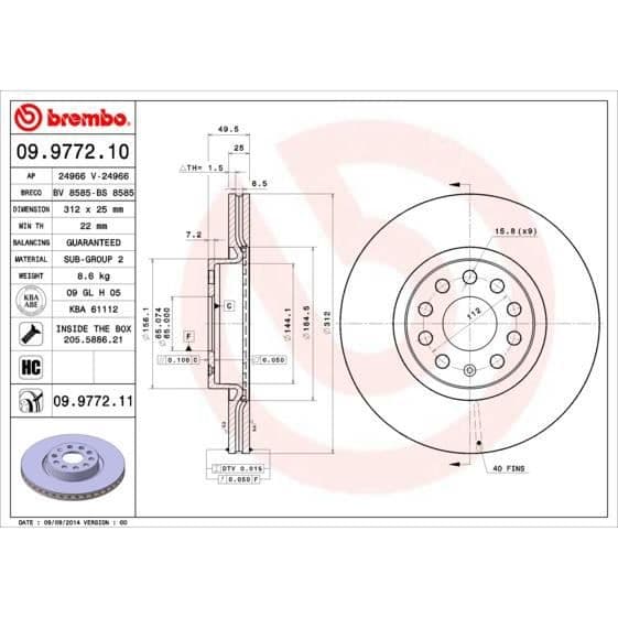 BREMBO Sæt med 2 UV-lakerede bremseskiver 09.9772.11