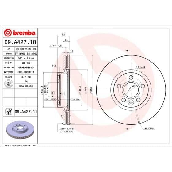 BREMBO Bremseskive sæt 09.A427.11