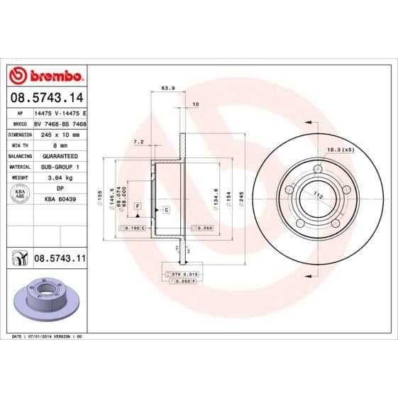 BREMBO Bremseskive 08.5743.11 - 2 stk