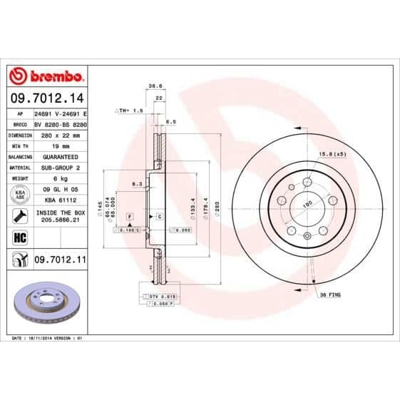BREMBO Bremseskive sæt 09.7012.14 - 2 stk
