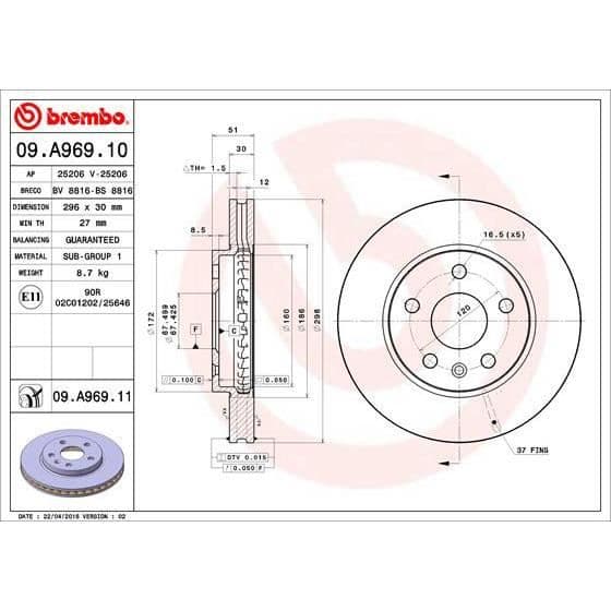 BREMBO Bremseskive 09.A969.10