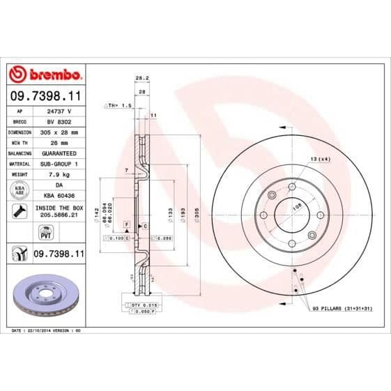 BREMBO Bremseskive sæt 09.7398.11 - 2 stk