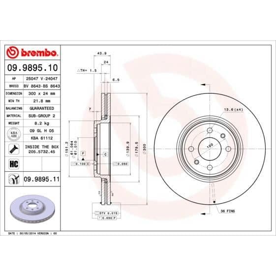 BREMBO Bromsskivsats 09.9895.10 - 2 delar
