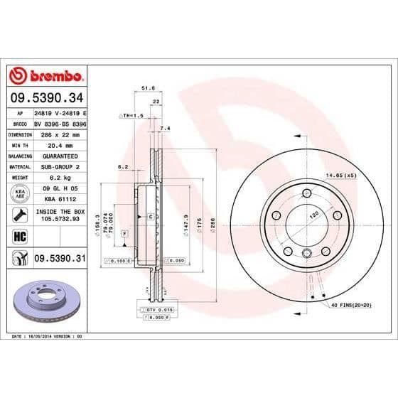 BREMBO Bremseskive sæt 09.5390.31 - 2 stk