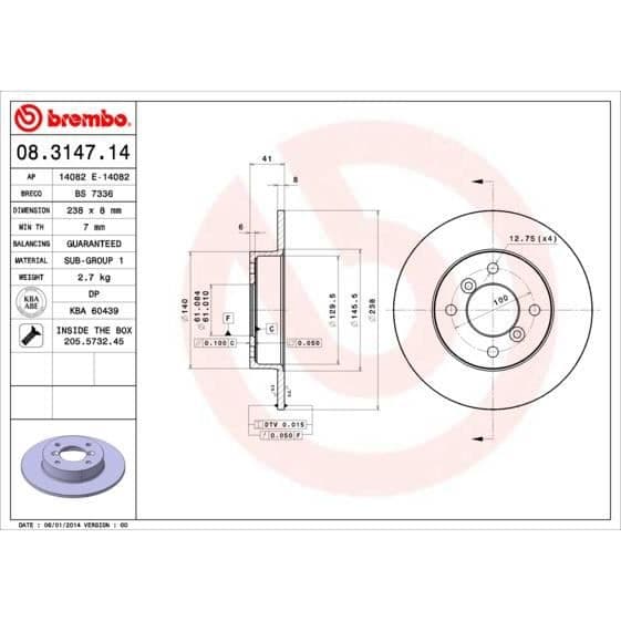 BREMBO Bremseskive 08.3147.14 - 2 stk