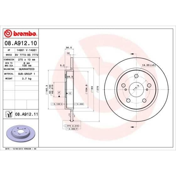 BREMBO Bromsskivsats 08.A912.10 - 2 delar