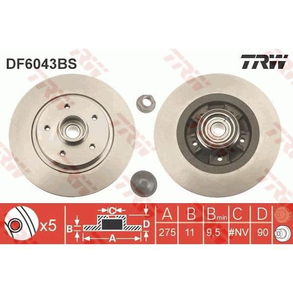TRW enkeltbremseskive med leje DF6043BS