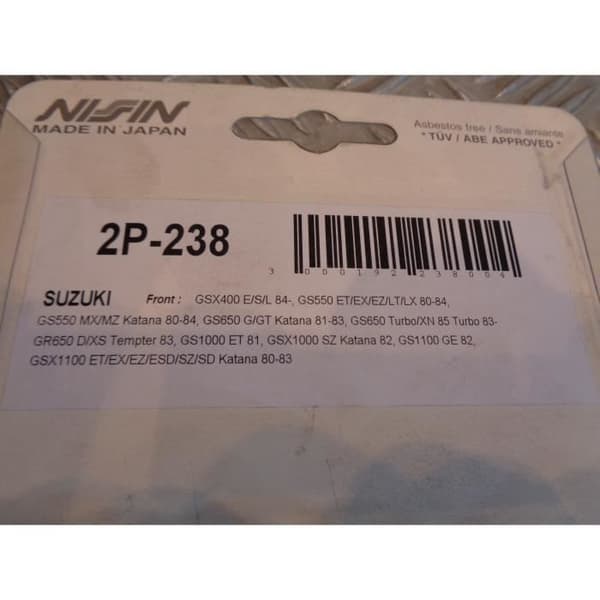 främre bromsbeläggssats nissin 2P-238NS motorcykel suzuki 400 1000 1100 gsx 550 650 1000 gs bihr 2P238NS