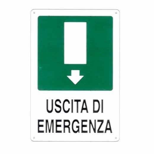 CARTELLO USCITA EMERGENZA GIU 20x 30 ALLUMINIO