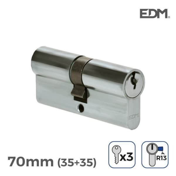 Nickeldörrcylinder 70mm (35+35mm) kort cam r13 med 3 nycklar ingår edm