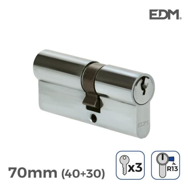 Nickeldörrcylinder 70mm (40+30mm) kort cam r13 med 3 nycklar ingår edm
