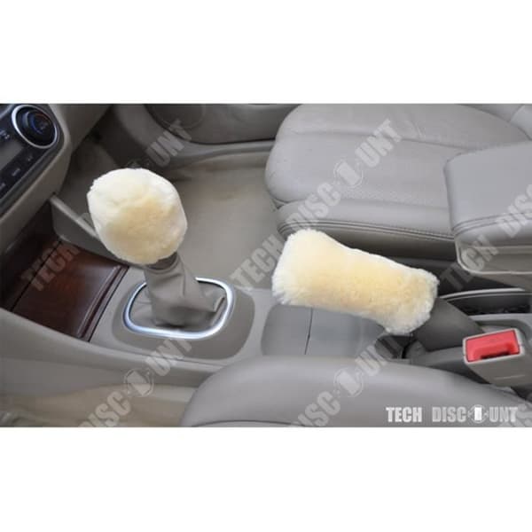 TD® Set handbromsskydd plysch växelspak bilinteriörtillbehör kall vinterskyddsöverdrag beige