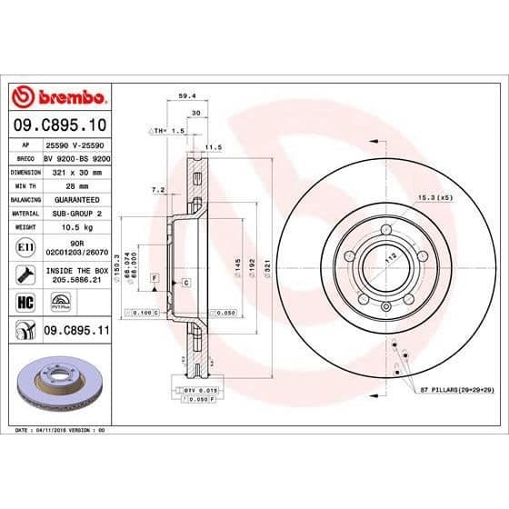 BREMBO 09.C895.11 TVÅSKIVOR
