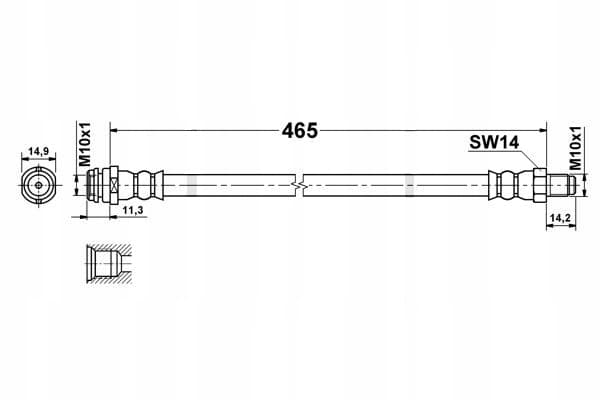 Bremseslanger fleksibelt gummi Mercedes W169 A-klasse, W245 B-klasse