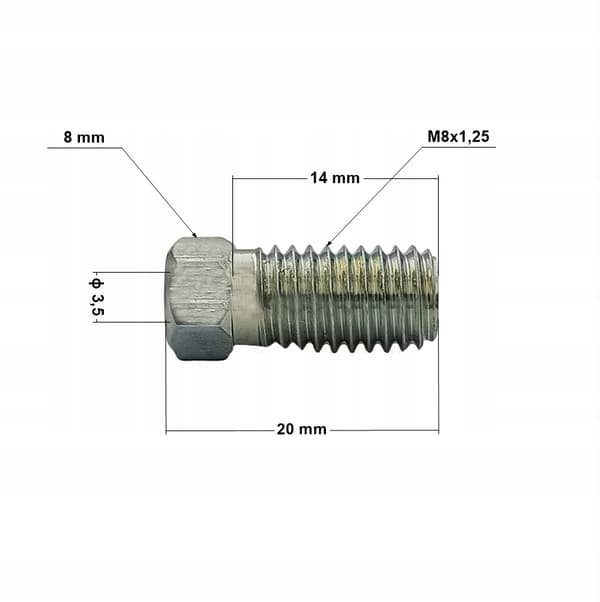 Stiv bremseslangeende M8x1,25, rør 3,5 mm (KPS-23)