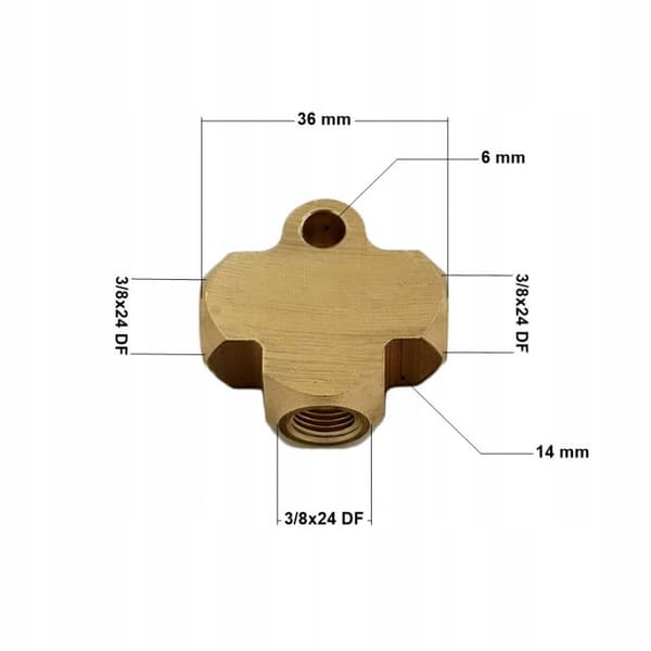 Bremslednings-T-stykke, indvendig gevind 3/8""x24 konus DF, TPS-8