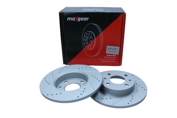 MAXGEAR BREMSESKIVE FIAT P. CINQUECENTO/SEICENTO BOREDE OG SLITTEDE, MED ANTI-KORROSIONSBELÆGNING