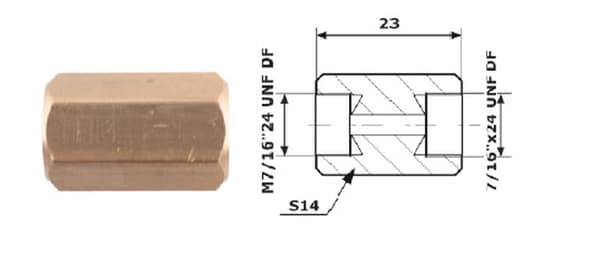 BREMSESLANGEFORBINDELSE 7/16""X24 UNF DF + 7/16""X24 UNF DF