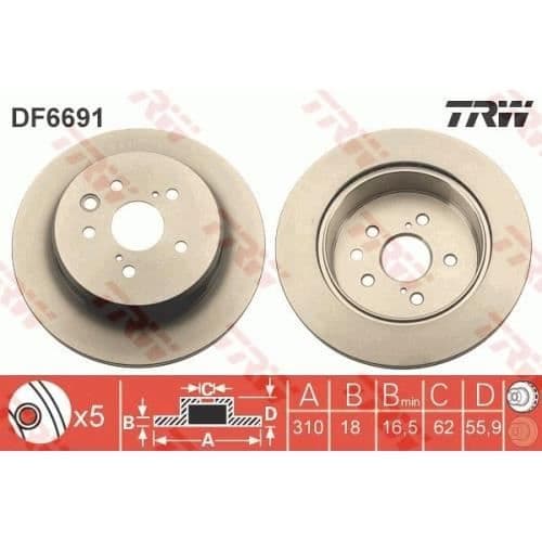 2 Bromsskivor TRW DF6691 passar till LEXUS