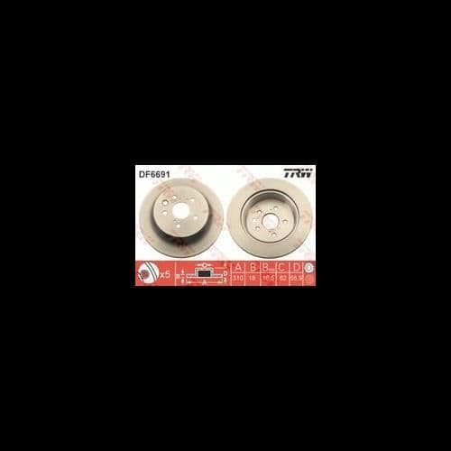 2 Bromsskivor TRW DF6691 passar till LEXUS
