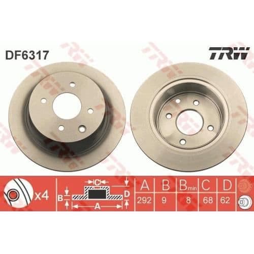2 Bromsskiva TRW DF6317 passar till NISSAN